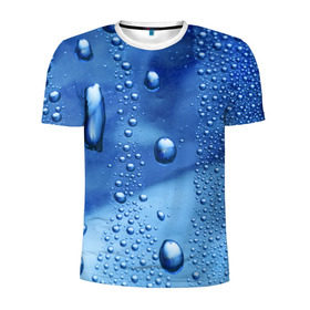 Мужская футболка 3D спортивная с принтом Капли воды на стекле , 100% полиэстер с улучшенными характеристиками | приталенный силуэт, круглая горловина, широкие плечи, сужается к линии бедра | вода | капли | крупные | мелкие | синий | стекло