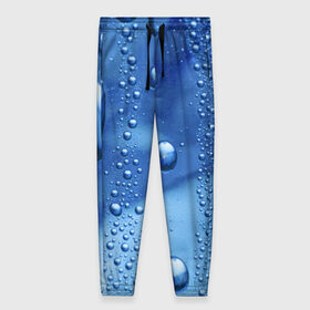 Женские брюки 3D с принтом Капли воды на стекле , полиэстер 100% | прямой крой, два кармана без застежек по бокам, с мягкой трикотажной резинкой на поясе и по низу штанин. В поясе для дополнительного комфорта — широкие завязки | вода | капли | крупные | мелкие | синий | стекло
