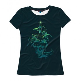 Женская футболка 3D с принтом Sea of Whales , 100% полиэфир ( синтетическое хлопкоподобное полотно) | прямой крой, круглый вырез горловины, длина до линии бедер | 