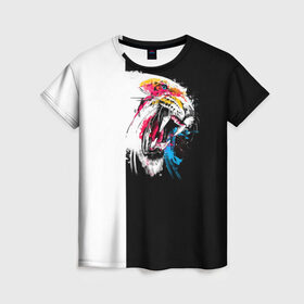 Женская футболка 3D с принтом Тигр , 100% полиэфир ( синтетическое хлопкоподобное полотно) | прямой крой, круглый вырез горловины, длина до линии бедер | 