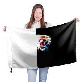 Флаг 3D с принтом Тигр , 100% полиэстер | плотность ткани — 95 г/м2, размер — 67 х 109 см. Принт наносится с одной стороны | 