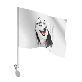 Флаг для автомобиля с принтом Хаски , 100% полиэстер | Размер: 30*21 см | голова животного | кутёнок | прикольные картинки | собака | щенок