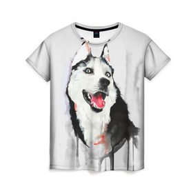 Женская футболка 3D с принтом Хаски , 100% полиэфир ( синтетическое хлопкоподобное полотно) | прямой крой, круглый вырез горловины, длина до линии бедер | голова животного | кутёнок | прикольные картинки | собака | щенок