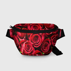 Поясная сумка 3D с принтом Розы , 100% полиэстер | плотная ткань, ремень с регулируемой длиной, внутри несколько карманов для мелочей, основное отделение и карман с обратной стороны сумки застегиваются на молнию | красный | лепестки | прикольные картинки | розы | цветочки | цветы