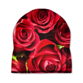 Шапка 3D с принтом Розы , 100% полиэстер | универсальный размер, печать по всей поверхности изделия | красный | лепестки | прикольные картинки | розы | цветочки | цветы