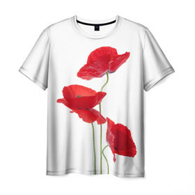 Мужская футболка 3D с принтом Маки , 100% полиэфир | прямой крой, круглый вырез горловины, длина до линии бедер | field | flowers | poppies | poppy | red | wild | красные | мак | маки | поле | полевые | цветы