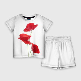 Детский костюм с шортами 3D с принтом Маки ,  |  | field | flowers | poppies | poppy | red | wild | красные | мак | маки | поле | полевые | цветы