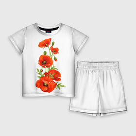 Детский костюм с шортами 3D с принтом Маки ,  |  | field | flowers | poppies | poppy | red | wild | красные | мак | маки | поле | полевые | цветы
