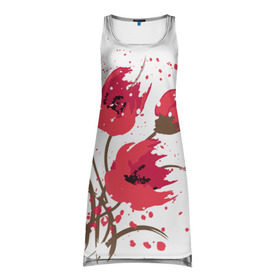 Платье-майка 3D с принтом Маки , 100% полиэстер | полуприлегающий силуэт, широкие бретели, круглый вырез горловины, удлиненный подол сзади. | art | drawing | flowers | poppies | poppy | red | wild | wind | арт | ветер | красные | мак | маки | полевые | рисунок | цветы