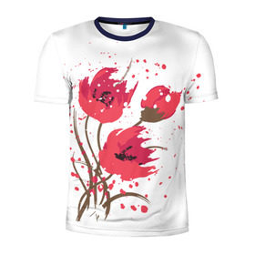 Мужская футболка 3D спортивная с принтом Маки , 100% полиэстер с улучшенными характеристиками | приталенный силуэт, круглая горловина, широкие плечи, сужается к линии бедра | art | drawing | flowers | poppies | poppy | red | wild | wind | арт | ветер | красные | мак | маки | полевые | рисунок | цветы