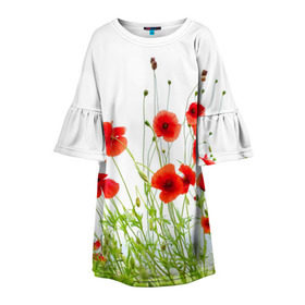 Детское платье 3D с принтом Маки , 100% полиэстер | прямой силуэт, чуть расширенный к низу. Круглая горловина, на рукавах — воланы | field | flowers | meadow | nature | poppies | poppy | red | summer | wild | красные | лето | луг | мак | маки | поле | полевые | природа | цветы