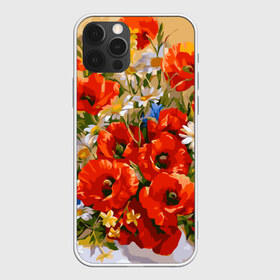 Чехол для iPhone 12 Pro Max с принтом Маки , Силикон |  | art | daisy | drawing | field | flowers | poppies | poppy | red | white | арт | белые | красные | мак | маки | полевые | рисунок | ромашки | цветы