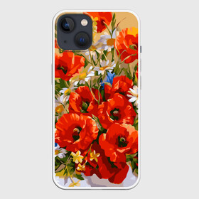 Чехол для iPhone 13 с принтом Маки ,  |  | art | daisy | drawing | field | flowers | poppies | poppy | red | white | арт | белые | красные | мак | маки | полевые | рисунок | ромашки | цветы