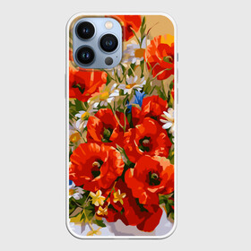 Чехол для iPhone 13 Pro Max с принтом Маки ,  |  | Тематика изображения на принте: art | daisy | drawing | field | flowers | poppies | poppy | red | white | арт | белые | красные | мак | маки | полевые | рисунок | ромашки | цветы