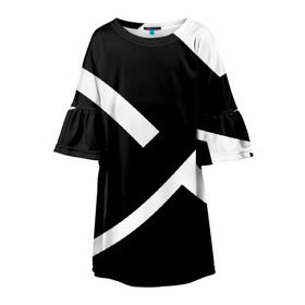 Детское платье 3D с принтом Black and White , 100% полиэстер | прямой силуэт, чуть расширенный к низу. Круглая горловина, на рукавах — воланы | белый | геометрия | полосы | черный