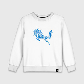 Детский свитшот хлопок с принтом Blue unicorn , 100% хлопок | круглый вырез горловины, эластичные манжеты, пояс и воротник | вектор | грива | единорог | животное | конь | прыгающий | рог | синий | скачущий | существо | тату