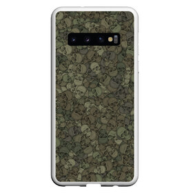 Чехол для Samsung Galaxy S10 с принтом Камуфляж с черепами 2 , Силикон | Область печати: задняя сторона чехла, без боковых панелей | Тематика изображения на принте: зеленый | паттерн | темно зеленый | темный