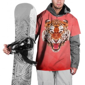 Накидка на куртку 3D с принтом Полигональный Тигр , 100% полиэстер |  | красный | полигоны | тигр