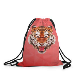 Рюкзак-мешок 3D с принтом Полигональный Тигр , 100% полиэстер | плотность ткани — 200 г/м2, размер — 35 х 45 см; лямки — толстые шнурки, застежка на шнуровке, без карманов и подкладки | красный | полигоны | тигр