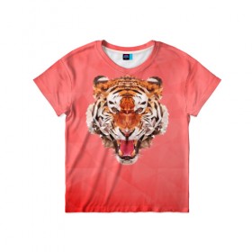 Детская футболка 3D с принтом Полигональный Тигр , 100% гипоаллергенный полиэфир | прямой крой, круглый вырез горловины, длина до линии бедер, чуть спущенное плечо, ткань немного тянется | красный | полигоны | тигр