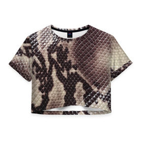 Женская футболка 3D укороченная с принтом Карибский удав , 100% полиэстер | круглая горловина, длина футболки до линии талии, рукава с отворотами | змея | камуфляж | карибы | новинки | текстура