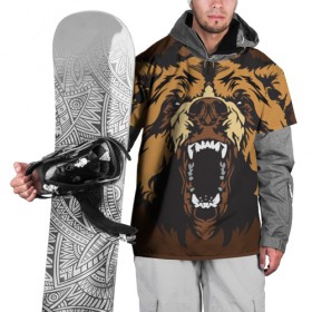 Накидка на куртку 3D с принтом Медведь , 100% полиэстер |  | animal | bear | beast | brown | face | fangs | head | taiga | teeth | wild | бурый | голова | дикий | животное | зверь | клыки | медведь | оскал | тайга