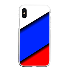 Чехол для iPhone XS Max матовый с принтом Российский флаг , Силикон | Область печати: задняя сторона чехла, без боковых панелей | косой | наклонный | триколор