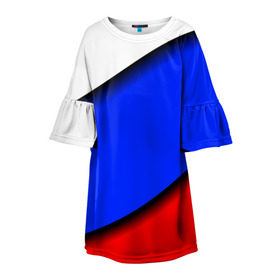 Детское платье 3D с принтом Российский флаг , 100% полиэстер | прямой силуэт, чуть расширенный к низу. Круглая горловина, на рукавах — воланы | косой | наклонный | триколор