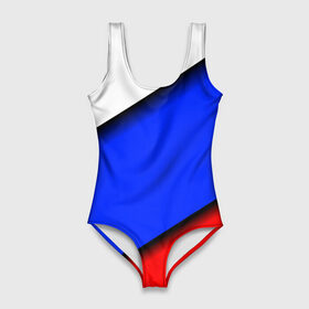 Купальник-боди 3D с принтом Российский флаг , 82% полиэстер, 18% эластан | Круглая горловина, круглый вырез на спине | косой | наклонный | триколор