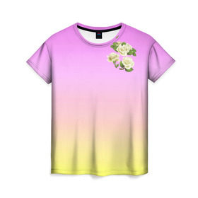 Женская футболка 3D с принтом Розочки , 100% полиэфир ( синтетическое хлопкоподобное полотно) | прямой крой, круглый вырез горловины, длина до линии бедер | белая | белый | роза | розы | цветы