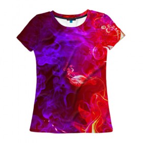 Женская футболка 3D с принтом Огненная стихия , 100% полиэфир ( синтетическое хлопкоподобное полотно) | прямой крой, круглый вырез горловины, длина до линии бедер | дым | пламя | цветок | яркий