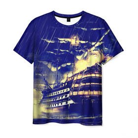 Мужская футболка 3D с принтом Корабль , 100% полиэфир | прямой крой, круглый вырез горловины, длина до линии бедер | дождь | парусник | судно | фрегат