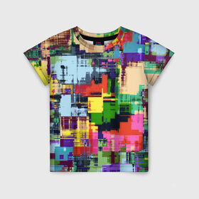 Детская футболка 3D с принтом Взрыв красок , 100% гипоаллергенный полиэфир | прямой крой, круглый вырез горловины, длина до линии бедер, чуть спущенное плечо, ткань немного тянется | абстракция | краски | радуга | узор | цвета