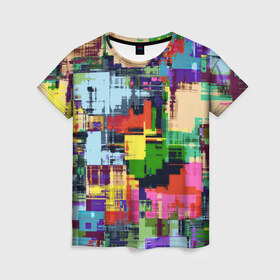 Женская футболка 3D с принтом Взрыв красок , 100% полиэфир ( синтетическое хлопкоподобное полотно) | прямой крой, круглый вырез горловины, длина до линии бедер | абстракция | краски | радуга | узор | цвета