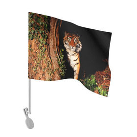 Флаг для автомобиля с принтом Тигр , 100% полиэстер | Размер: 30*21 см | Тематика изображения на принте: дикая кошка | лес | природа | тигр | хищник