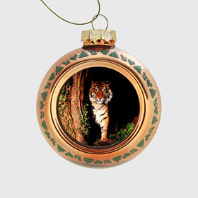 Стеклянный ёлочный шар с принтом Тигр , Стекло | Диаметр: 80 мм | Тематика изображения на принте: дикая кошка | лес | природа | тигр | хищник