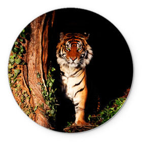 Коврик круглый с принтом Тигр , резина и полиэстер | круглая форма, изображение наносится на всю лицевую часть | Тематика изображения на принте: дикая кошка | лес | природа | тигр | хищник