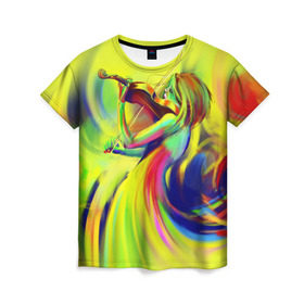 Женская футболка 3D с принтом Срипачка , 100% полиэфир ( синтетическое хлопкоподобное полотно) | прямой крой, круглый вырез горловины, длина до линии бедер | art | music | искусство | мелодия | музыка | скрипка