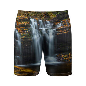 Мужские шорты 3D спортивные с принтом Водопад ,  |  | вода | лес | пейзаж | природа