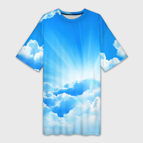 Платье-футболка 3D с принтом Небо ,  |  | Тематика изображения на принте: небо | облако | синяя | солнце