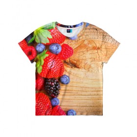 Детская футболка 3D с принтом Ягодки , 100% гипоаллергенный полиэфир | прямой крой, круглый вырез горловины, длина до линии бедер, чуть спущенное плечо, ткань немного тянется | красная | малина | новая | ягода | ягодная