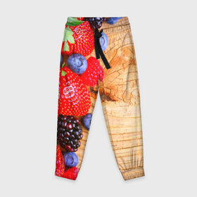 Детские брюки 3D с принтом Ягодки , 100% полиэстер | манжеты по низу, эластичный пояс регулируется шнурком, по бокам два кармана без застежек, внутренняя часть кармана из мелкой сетки | красная | малина | новая | ягода | ягодная