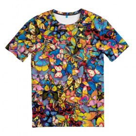 Мужская футболка 3D с принтом Бабочки , 100% полиэфир | прямой крой, круглый вырез горловины, длина до линии бедер | лето | насекомые | цветы