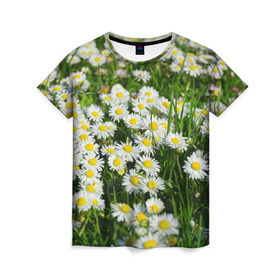 Женская футболка 3D с принтом Ромашки 2 , 100% полиэфир ( синтетическое хлопкоподобное полотно) | прямой крой, круглый вырез горловины, длина до линии бедер | лепестки | прикольные картинки | ромашки | цветочки | цветы