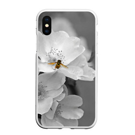 Чехол для iPhone XS Max матовый с принтом Пчела на цветах , Силикон | Область печати: задняя сторона чехла, без боковых панелей | Тематика изображения на принте: лепестки | цветы