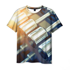 Мужская футболка 3D с принтом Гантели , 100% полиэфир | прямой крой, круглый вырез горловины, длина до линии бедер | гантели | мощь | сила | спорт