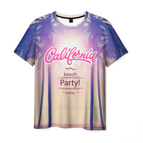Мужская футболка 3D с принтом Калифорния , 100% полиэфир | прямой крой, круглый вырез горловины, длина до линии бедер | sea | гавайи | жара | калифорния | лето | любовь | море | океан | отдых | пальмы | пляж | солнце