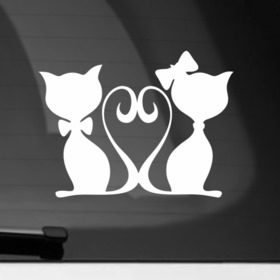 Наклейка на автомобиль с принтом Влюблённые котики (Свадебная наклейка) , ПВХ |  | котики
