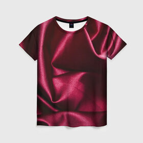 Женская футболка 3D с принтом Текстура , 100% полиэфир ( синтетическое хлопкоподобное полотно) | прямой крой, круглый вырез горловины, длина до линии бедер | бордовый | роза | текстура | ткань | узор | цвет