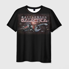 Мужская футболка 3D с принтом Battlestar Galactica , 100% полиэфир | прямой крой, круглый вырез горловины, длина до линии бедер | battlestar galactica | звездный крейсер галактика | космос | фантастика
